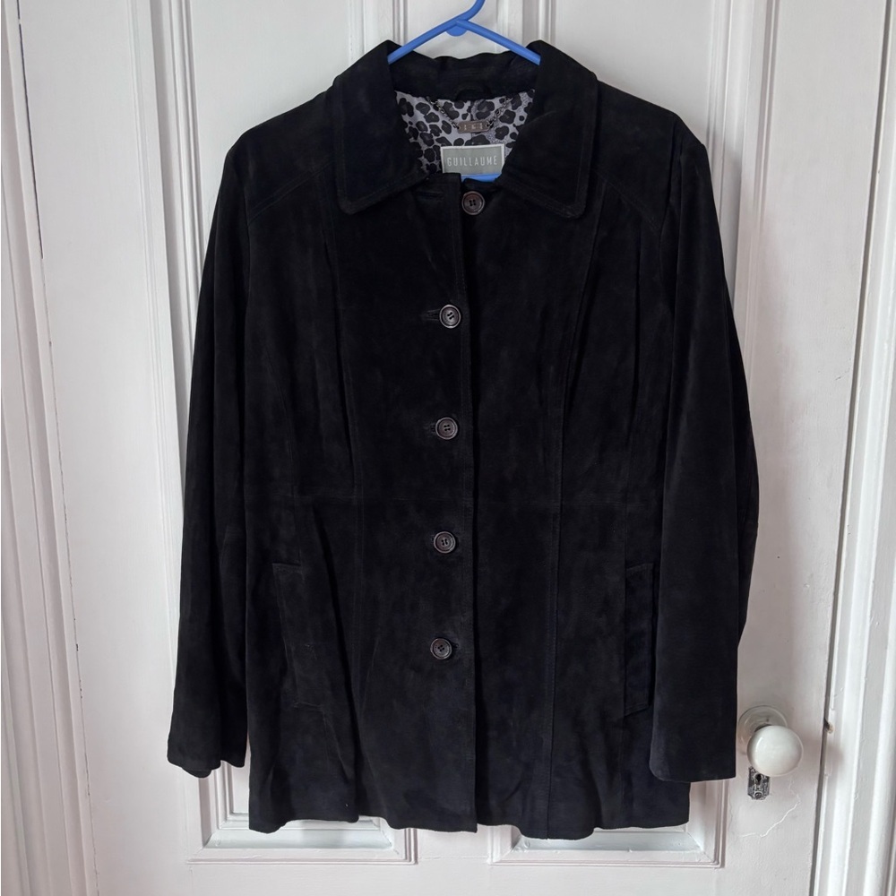 Women’s Vintage Guillaume Black Suede Button Up Lined Jacket Size Large